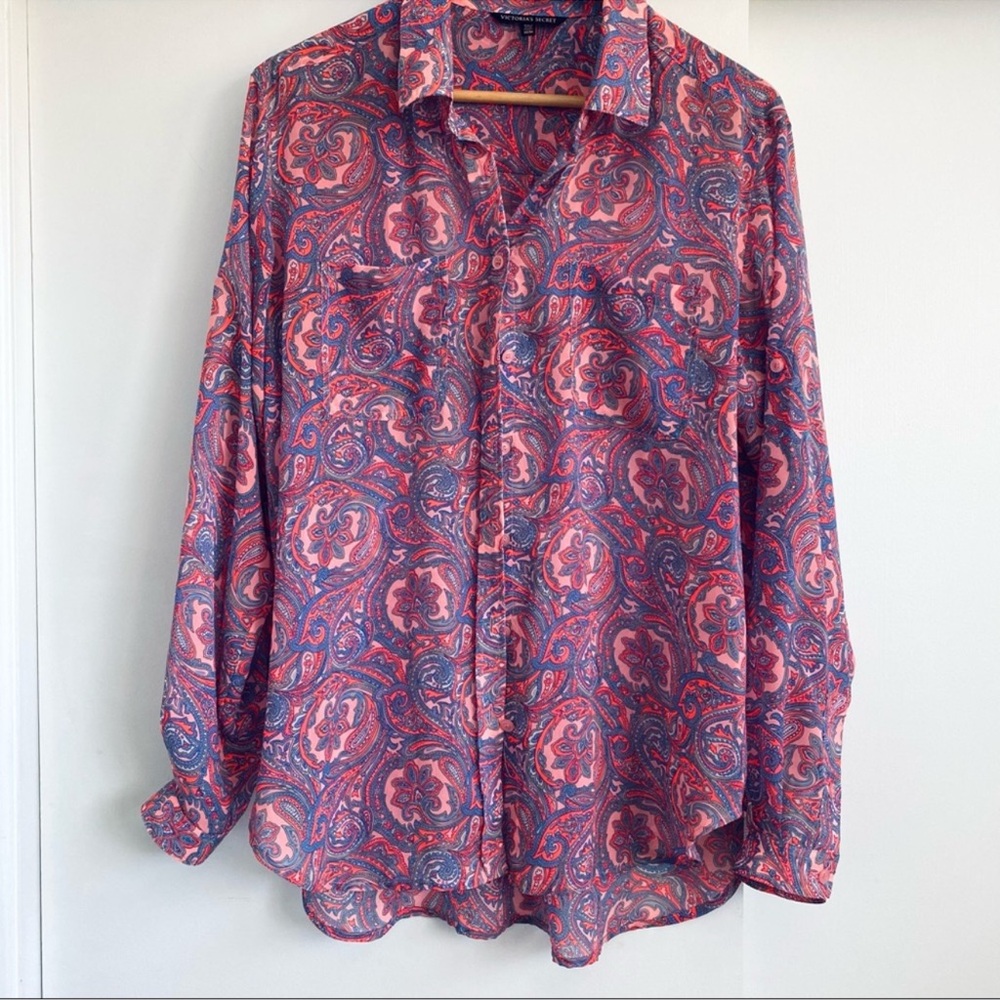 Victoria's Secret Paisley Button Down Shirt Blouse Top Long Sleeve
